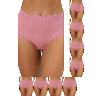 9 Packs Women's High Waist Underwear Tummy Control Comfortable Lace Trim Ribbed Panties