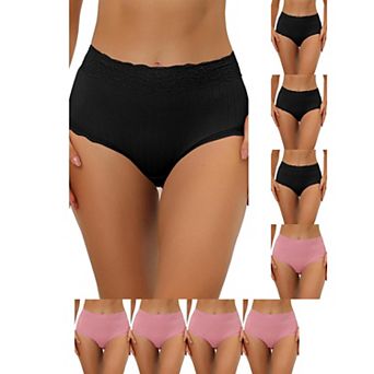 9 Packs Women's High Waist Underwear Tummy Control Comfortable Lace Trim Ribbed Panties