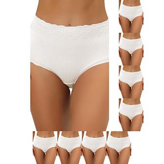 9 Packs Women's High Waist Underwear Tummy Control Comfortable Lace Trim Ribbed Panties