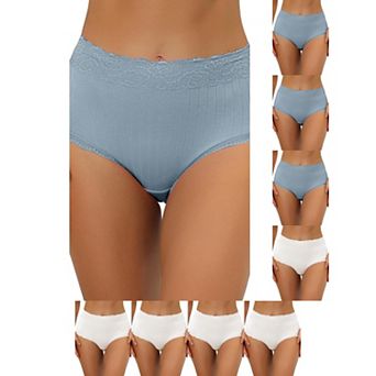 9 Packs Women's High Waist Underwear Tummy Control Comfortable Lace Trim Ribbed Panties