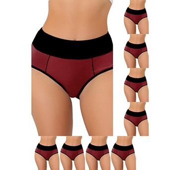 9 Packs Women's High Waist Tummy Control Color-Block Brief, Available in Plus Size