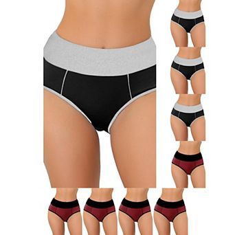 9 Packs Women's High Waist Tummy Control Color-Block Brief, Available in Plus Size