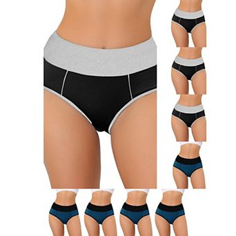 9 Packs Women's High Waist Tummy Control Color-Block Brief, Available in Plus Size
