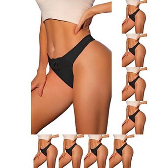 9 Packs Women's Low-Waistd Satin Bikini Panties Elastic Lace Waist Thongs Underwear