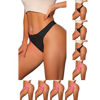 9 Packs Women's Low-Waistd Satin Bikini Panties Elastic Lace Waist Thongs Underwear