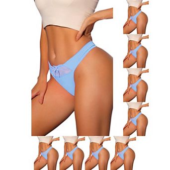 9 Packs Women's Low-Waistd Satin Bikini Panties Elastic Lace Waist Thongs Underwear