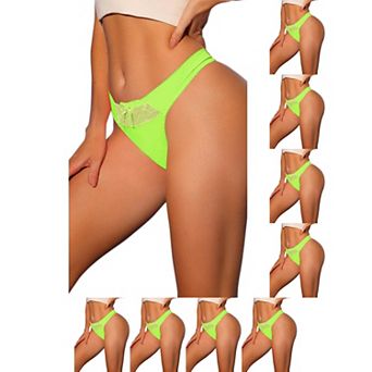9 Packs Women's Low-Waistd Satin Bikini Panties Elastic Lace Waist Thongs Underwear