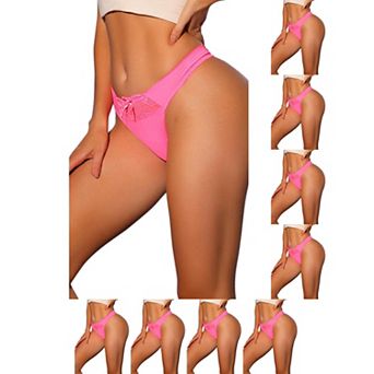 9 Packs Women's Low-Waistd Satin Bikini Panties Elastic Lace Waist Thongs Underwear