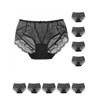 10 pc Women's Sheer Lace Trim High-rise Solid Brief Stretchy Panties