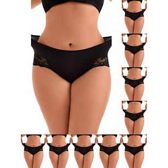 10 pc Women's Mid-Rise Lace Trim Brief Panties