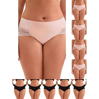 10 pc Women's Mid-Rise Lace Trim Brief Panties