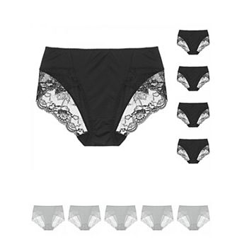 10 pc Women's Mid-Rise Lace Trim Brief Panties