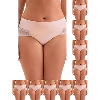 10 pc Women's Mid-Rise Lace Trim Brief Panties