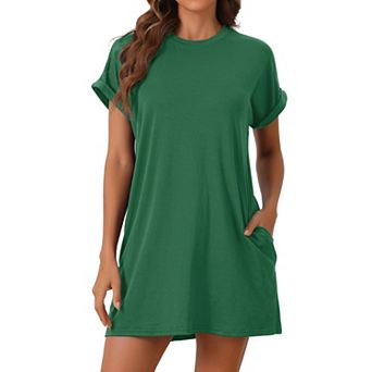 Women's Nightgown Sleep Dress Short Sleeve Crew-Neck Soft Night Dress with Pockets