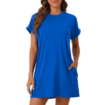 Women's Nightgown Sleep Dress Short Sleeve Crew-Neck Soft Night Dress with Pockets