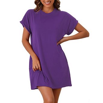 Women's Nightgown Sleep Dress Short Sleeve Crew-Neck Soft Night Dress with Pockets
