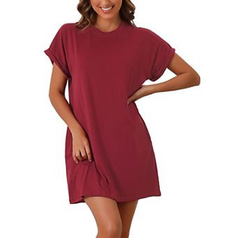 Women's Nightgown Sleep Dress Short Sleeve Crew-Neck Soft Night Dress with Pockets