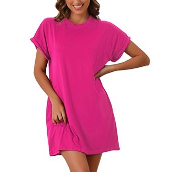 Women's Nightgown Sleep Dress Short Sleeve Crew-Neck Soft Night Dress with Pockets