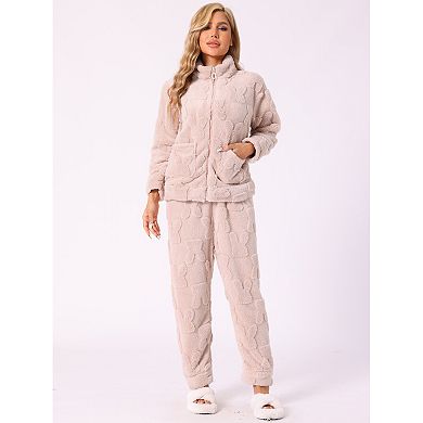 Women's Pajama Sets Flannel Long Sleeve Soft Winter Warm Lounge Set with Pockets