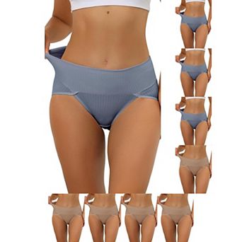 9 Packs Women's Hi-Cut Ribbed High Waist Tummy Control Underwear, Available in Plus Size