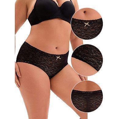 9pcs Women's Lace Trim High-rise Solid Brief Stretchy Rib Panties