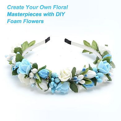 500pcs Foam Rose Heads 1.4" Artificial Bulk Stemless Foam Fake Flower with 10pcs Leaves