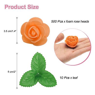 500pcs Foam Rose Heads 1.4" Artificial Bulk Stemless Foam Fake Flower with 10pcs Leaves