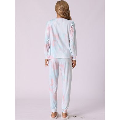 Women's Pajamas Cotton Tie Dye Long Sleeve Round Neck Front Pocket Drawstring Long Pants Loungewear
