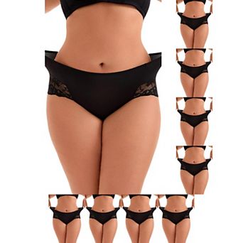 9 pc Women's Mid-Rise Lace Trim Brief Panties