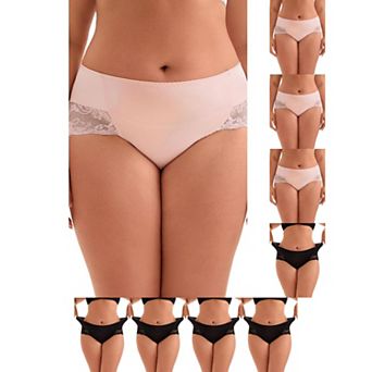 9 pc Women's Mid-Rise Lace Trim Brief Panties