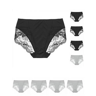 9 pc Women's Mid-Rise Lace Trim Brief Panties