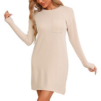 Women's Sleepwear Long Sleeve Nightgowns Crewneck Soft Nightshirts Casual Sleepwear with Pocket