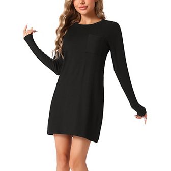 Women's Sleepwear Long Sleeve Nightgowns Crewneck Soft Nightshirts Casual Sleepwear with Pocket