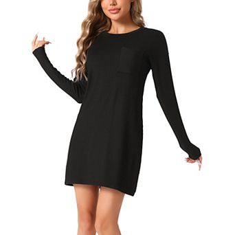 Women's Sleepwear Long Sleeve Nightgowns Crewneck Soft Nightshirts Casual Sleepwear with Pocket