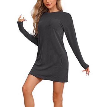 Women's Sleepwear Long Sleeve Nightgowns Crewneck Soft Nightshirts Casual Sleepwear with Pocket