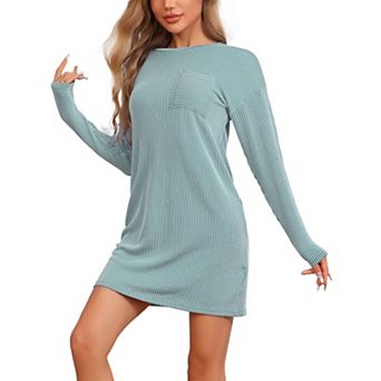Women's Sleepwear Long Sleeve Nightgowns Crewneck Soft Nightshirts Casual Sleepwear with Pocket