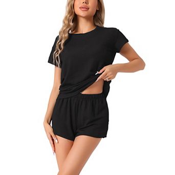 Women's Pajamas Short Sleeves Tops with Shorts Ribbed Knit Casual Loungewear PJ Sets