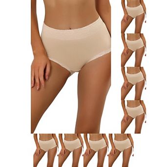 9 Packs Women's Cotton Underwear High-Waist Lace Trim Tummy Control Full Coverage Brief