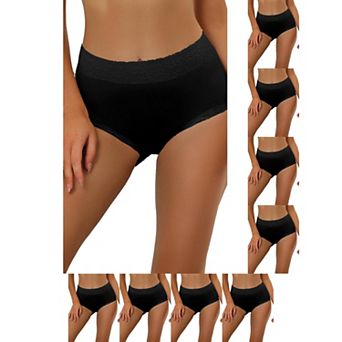 9 Packs Women's Cotton Underwear High-Waist Lace Trim Tummy Control Full Coverage Brief