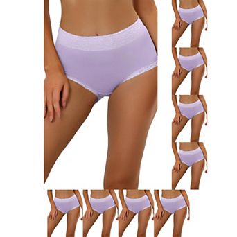 9 Packs Women's Cotton Underwear High-Waist Lace Trim Tummy Control Full Coverage Brief