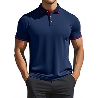 Men's Short Sleeve Contrast Color Summer Golf Formal Business Polo Shirts
