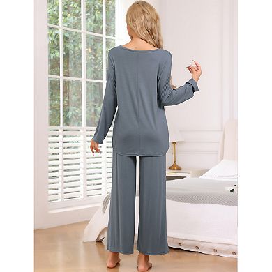 Women's Lounge Sets Soft High Low Top Long Sleeve Pants Fall Pj Sets 2 Piece Comfy Loose Sleepwear