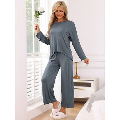 Women's Lounge Sets Soft High Low Top Long Sleeve Pants Fall Pj Sets 2 Piece Comfy Loose Sleepwear