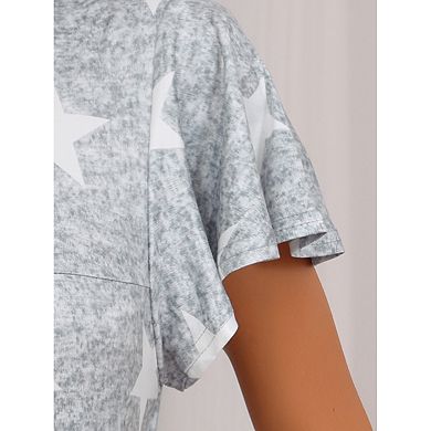 Women's Pleated Front Loose Fit Short Sleeve Nightgown House Dress Loose Nightshirt with Hand Pocket
