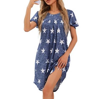 Women's Pleated Front Loose Fit Short Sleeve Nightgown House Dress Loose Nightshirt with Hand Pocket