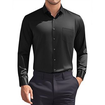 Men's Dress Shirts Solid Long Sleeve Regular Fit Formal Business Button Down Formal Shirts