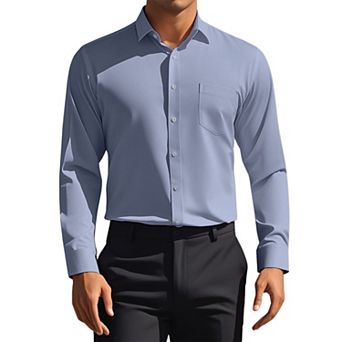 Men's Dress Shirts Solid Long Sleeve Regular Fit Formal Business Button Down Formal Shirts