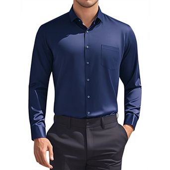 Men's Dress Shirts Solid Long Sleeve Regular Fit Formal Business Button Down Formal Shirts