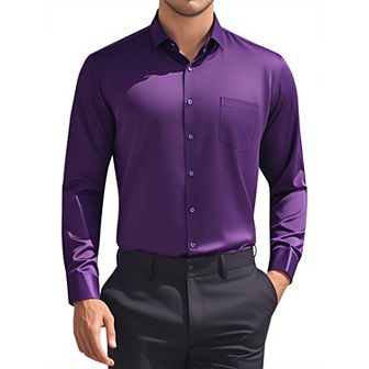 Men's Dress Shirts Solid Long Sleeve Regular Fit Formal Business Button Down Formal Shirts