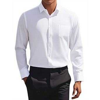 Men's Dress Shirts Solid Long Sleeve Regular Fit Formal Business Button Down Formal Shirts